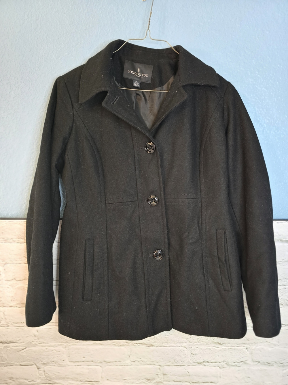 London Fog Women's Black Wool-Blend Button Front Coat Sz PL